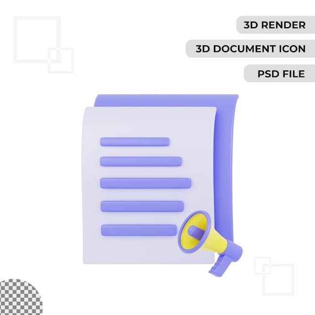 PSD 3d documento anunciado icono render aislado fondo transparente