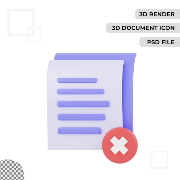 3d documento fallido icono render aislado fondo transparente