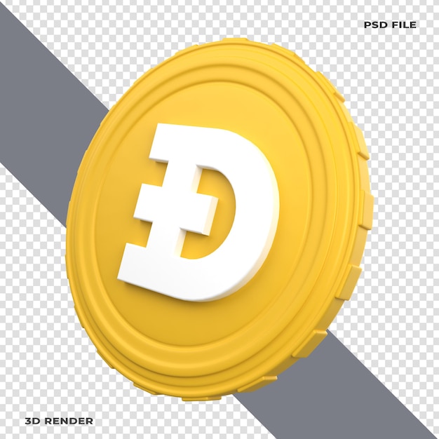 3d doge crypto coin renderizada em fundo transparente