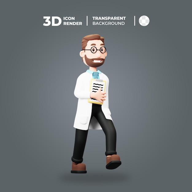 PSD 3d-doktorfigur beim gehen