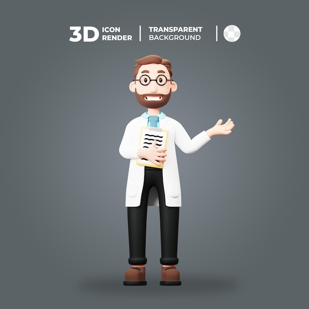 PSD 3d-doktorfigur, die etwas zeigt