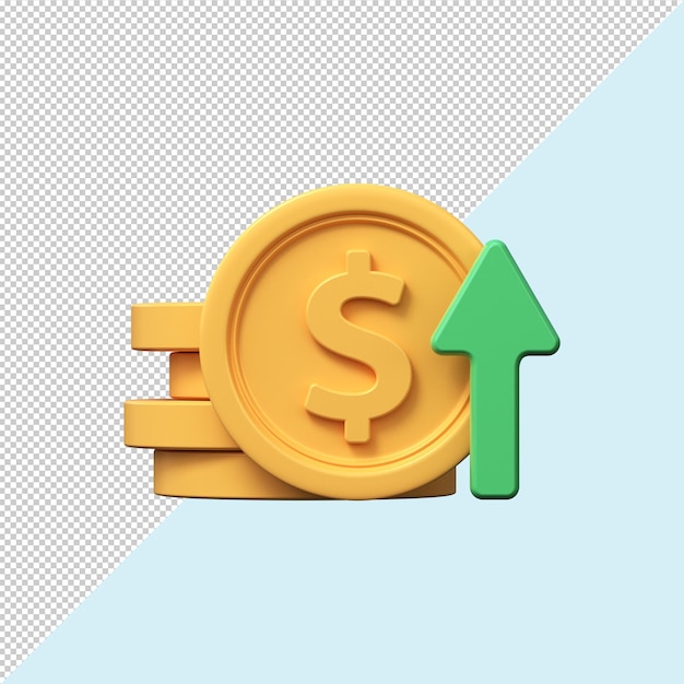 3D-Dollar-Aufwertungssymbol Geldsymbol mit Pfeil nach oben