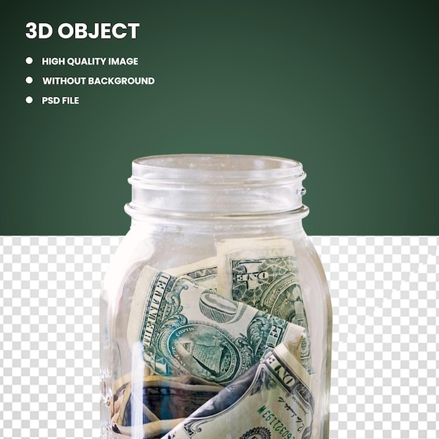 PSD 3d, dollars américains, dans, bocal verre