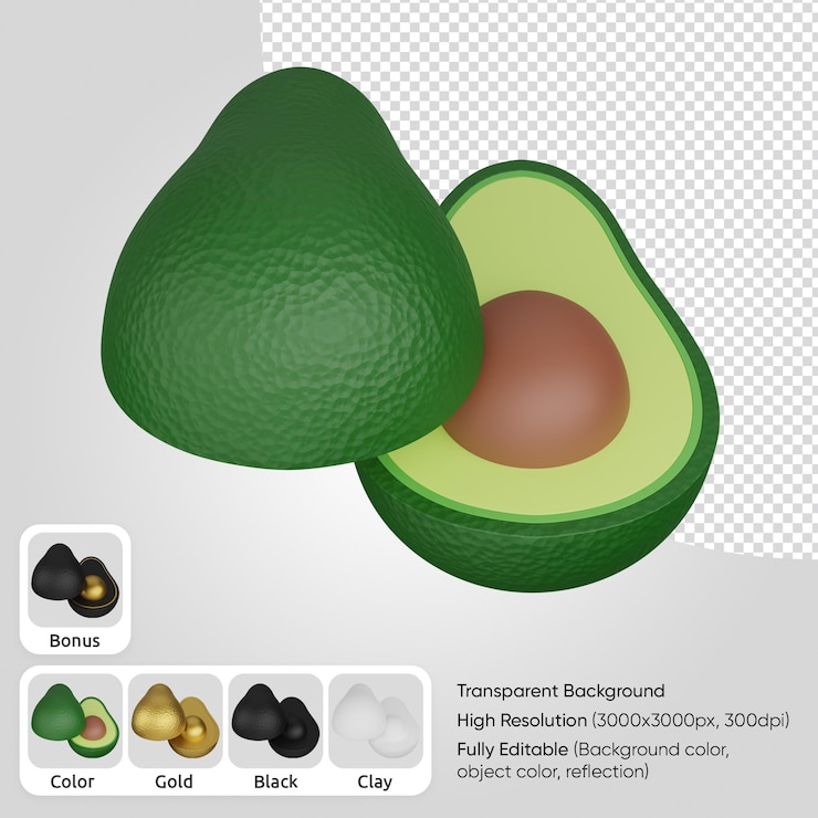 PSD 3d dos mitades de aguacate