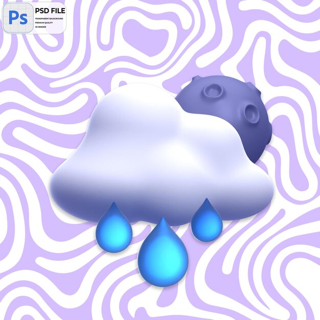 PSD 3d drizzling at night render icon isolado png ilustração psd template