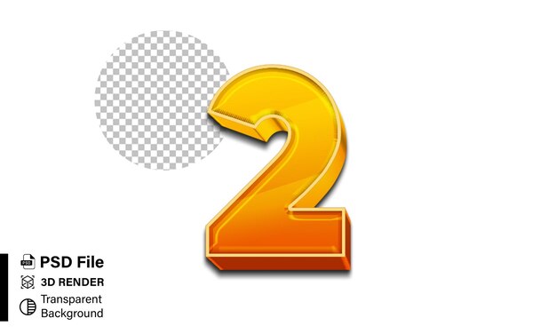 3d Due Numero 2 Gradiente arancione brillante isolato su sfondo trasparente