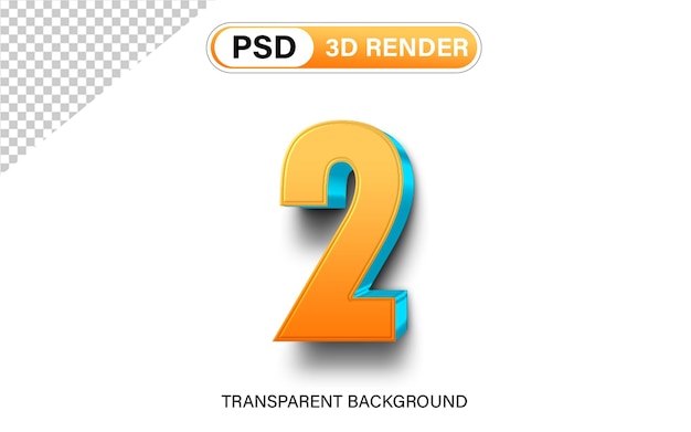 3d Due Numero 2 gradiente arancione con blu isolato su sfondo trasparente