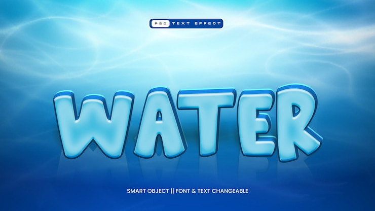 PSD 3d editable water text effect