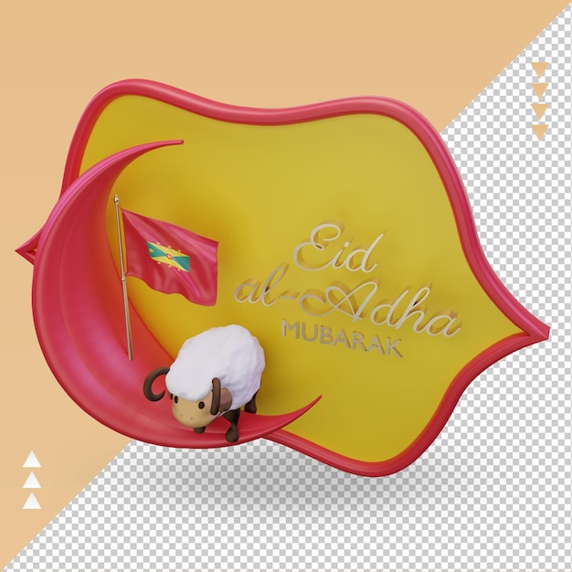 PSD 3d eid al adha bandeira de granada renderizando a vista direita