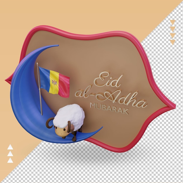 PSD 3d eid al adha bandeira moldávia renderizando a vista direita