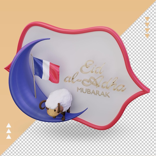 3d eid al adha bandera de francia renderizado vista derecha