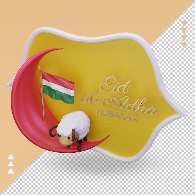 3d eid al adha tadschikistan-flagge, die die rechte ansicht wiedergibt