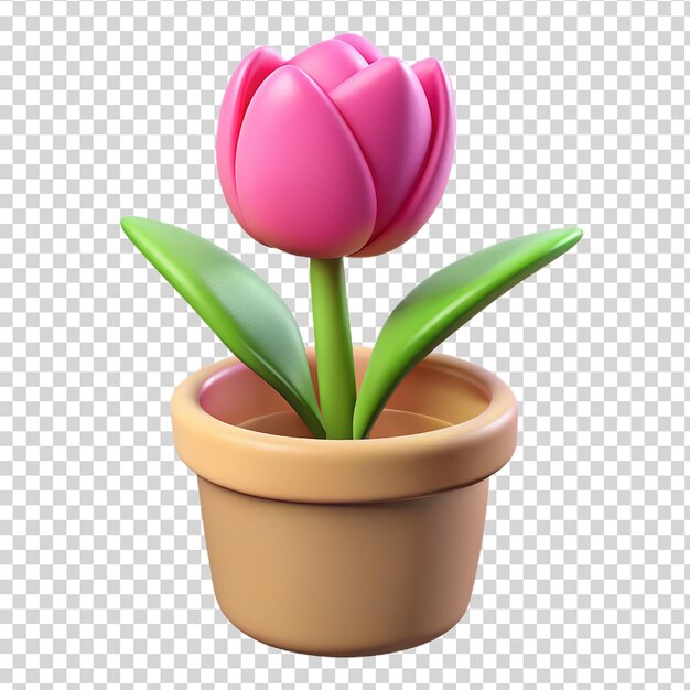 PSD 3d eine rosa tulpe auf einem blumentopf, isoliert auf durchsichtigem hintergrund