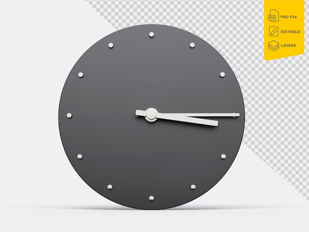 PSD 3d einfache graue runde wanduhr 315 drei fünfzehn viertel nach 3 weißer hintergrund 3d-illustration