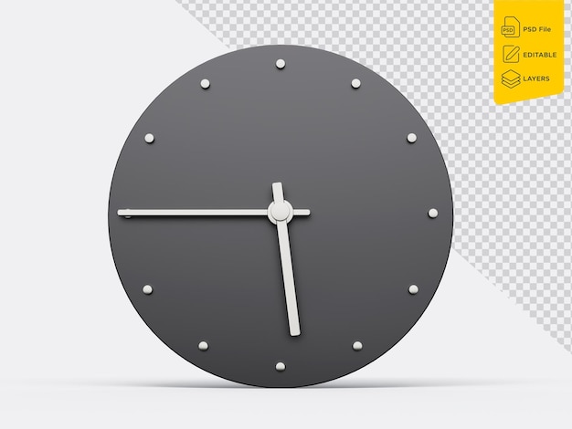 3d einfache graue runde Wanduhr 545 fünf fünfundvierzig Viertel vor sechs weißer Hintergrund 3D-Darstellung