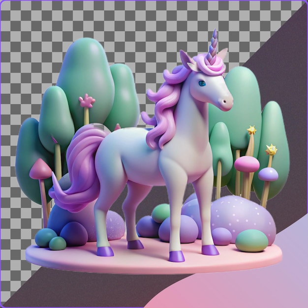 3D-Einhorn-Render mit Pastellfarben