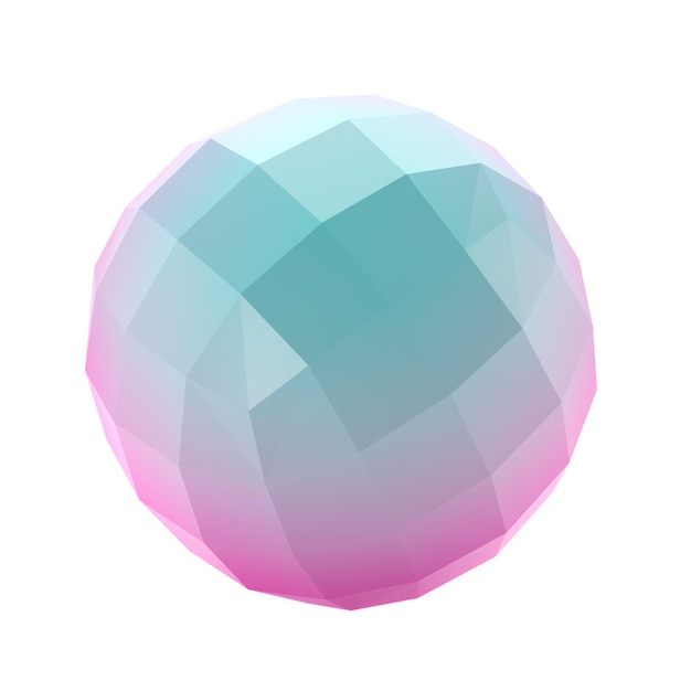 PSD 3d-element abstraktes polygon-kugel-metall-geometrische form realistische glänzende türkis- und lila-gradient