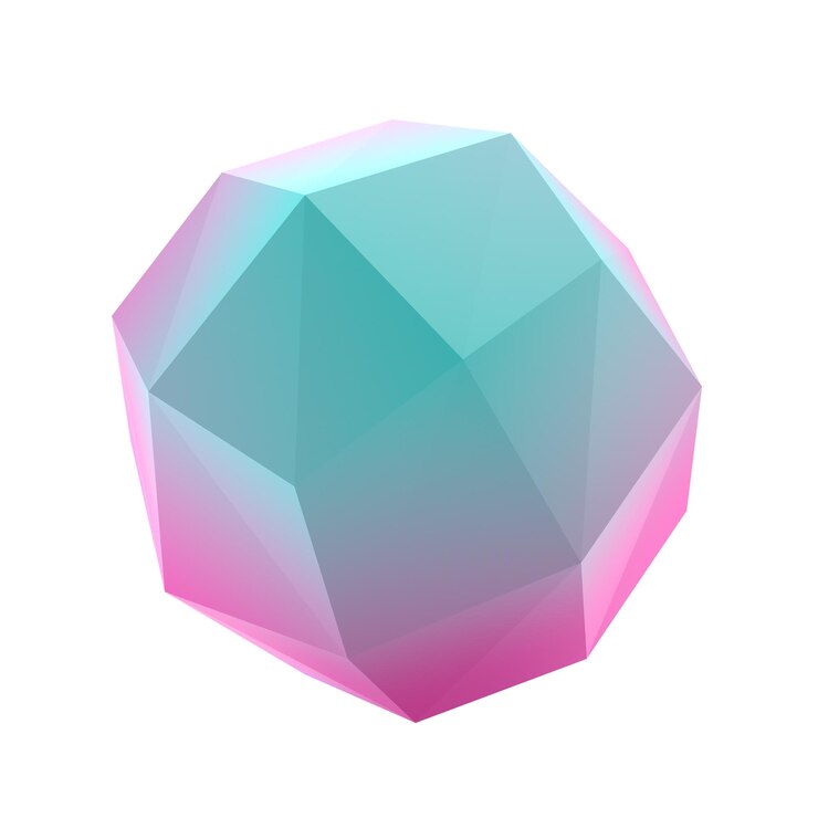 PSD 3d element polygon ball metal geometric shape realistic glossy turquoise and lilac gradient luxury