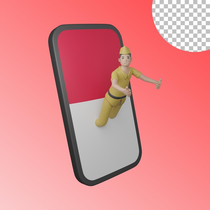 3d emerge del teléfono inteligente con el pulgar de la mano