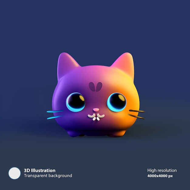 3d Emoji Chat Minou Bleu Dégradé Violet