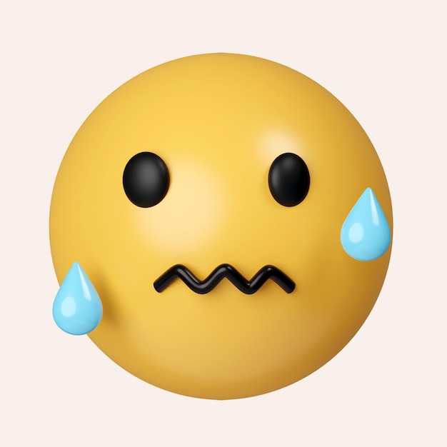 3d emoji confondu avec le visage jaune froissé une bouche froissée frustration dégoût et tristesse icône isolée sur fond gris 3d rendu illustration chemin de coupe