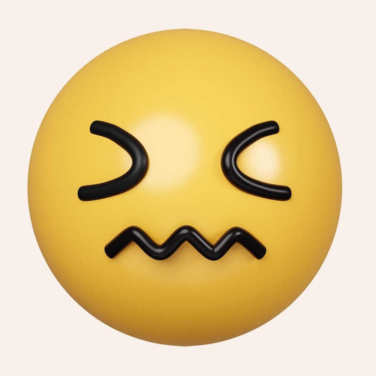 PSD 3d emoji confundido con cara amarilla arrugada boca arrugada frustración disgusto y tristeza