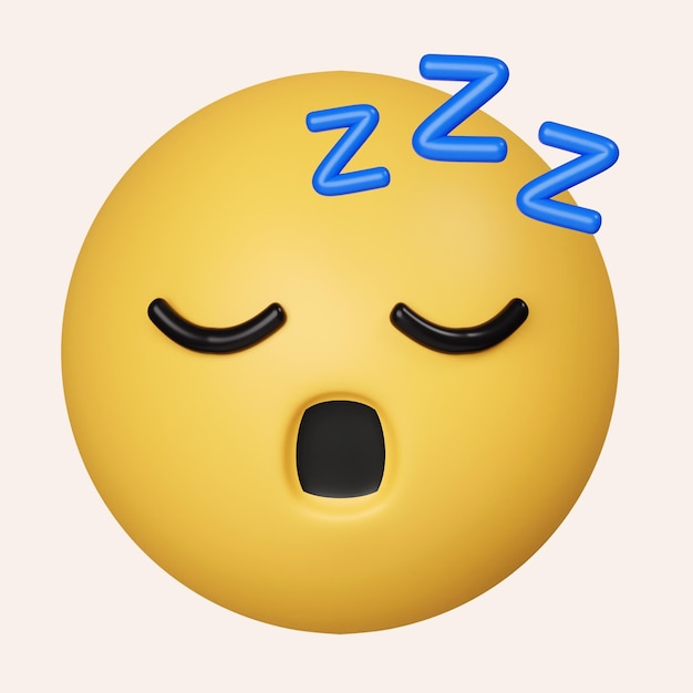 3d emoji dormindo roncando emoticon zzz rosto amarelo com ícone de olhos fechados isolado em fundo cinza 3d renderização ilustração caminho de recorte