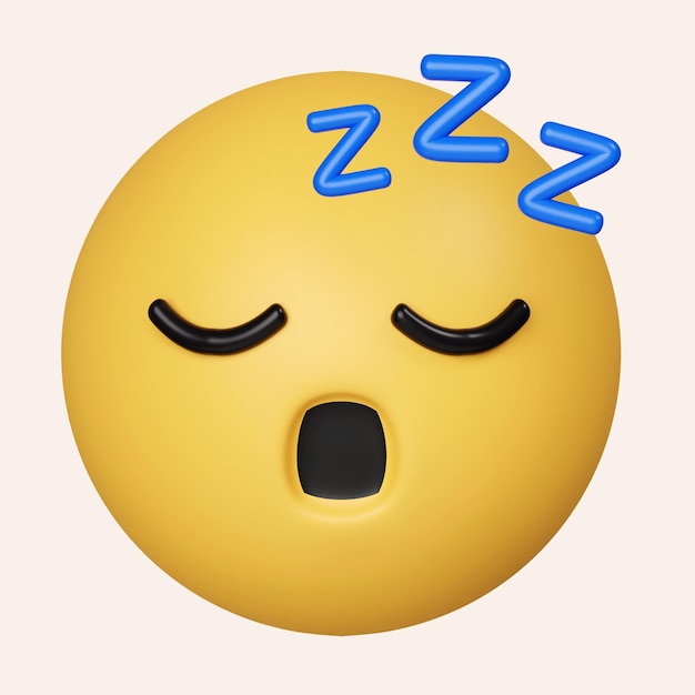 PSD 3d emoji dormindo roncando emoticon zzz rosto amarelo com ícone de olhos fechados isolado em fundo cinza 3d renderização ilustração caminho de recorte