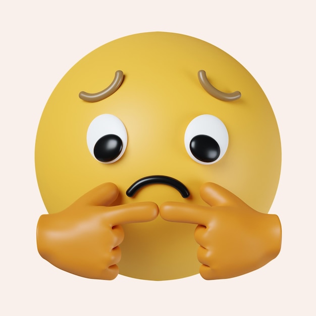 PSD 3d emoji lo siento emoticon cara con icono de mano aislado en fondo gris ilustración de representación 3d trazado de recorte