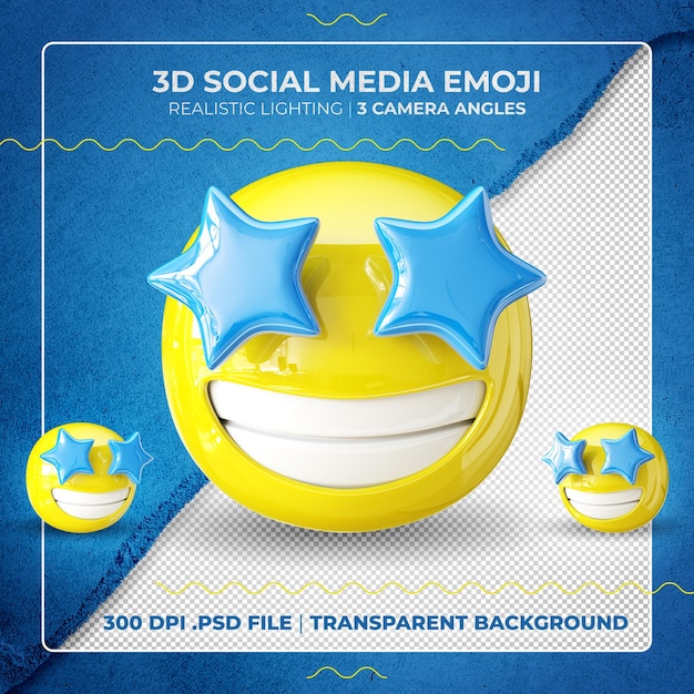 PSD 3d emoji mit sternenklaren augen