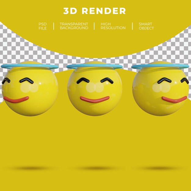 PSD 3d emoji redes sociales cara alegre sonrisa halo renderizado