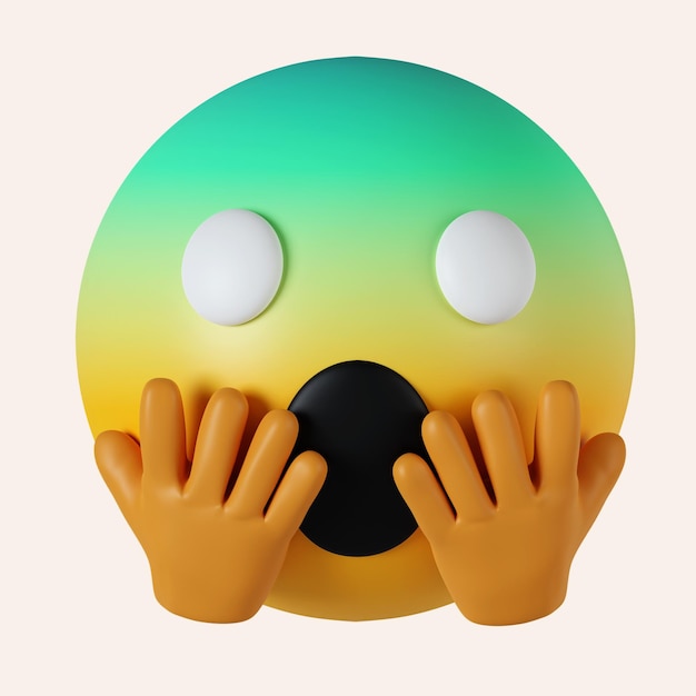 PSD 3d emoticon gritando emoji con dos manos sosteniendo el icono de la cara aislado en fondo gris ilustración de renderización 3d camino de recorte