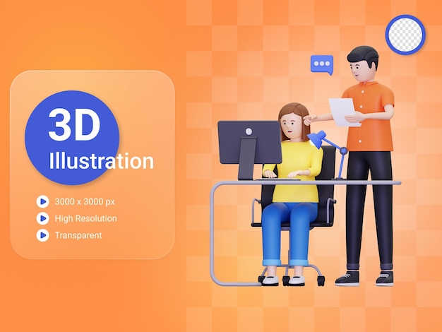 PSD 3d los empleados están discutiendo la ilustración del trabajo