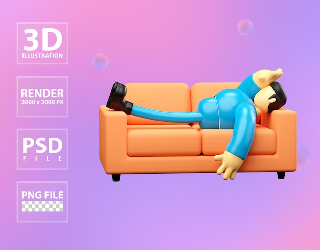 3D empresário cansado dormindo no sofá