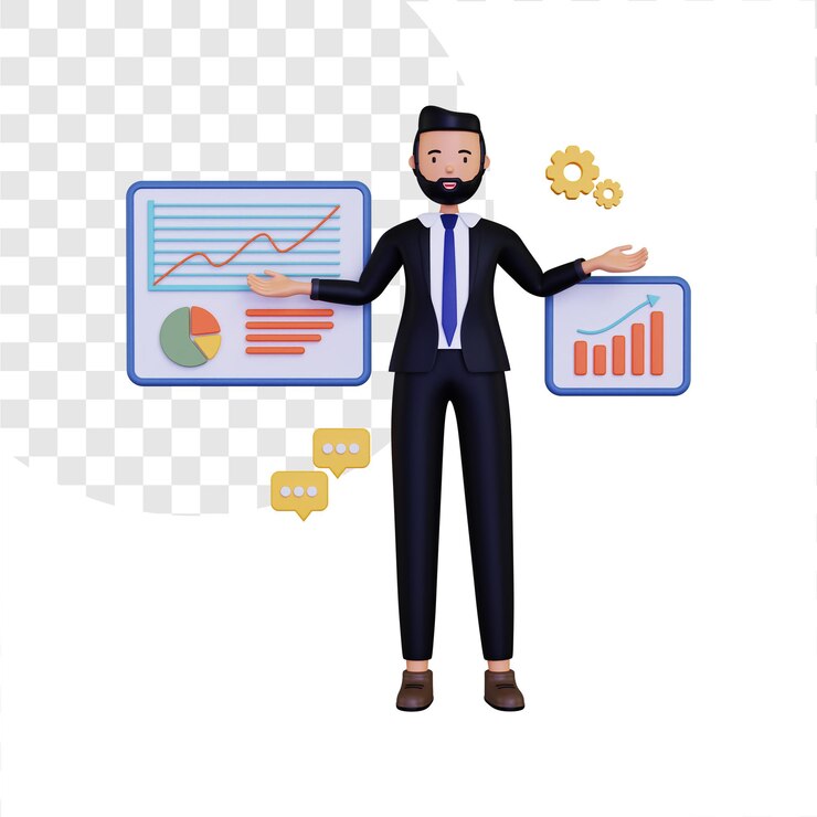 PSD 3d empresario muestra información de datos