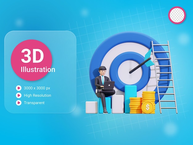 3d Empresario trabajando en la ilustración del objetivo comercial