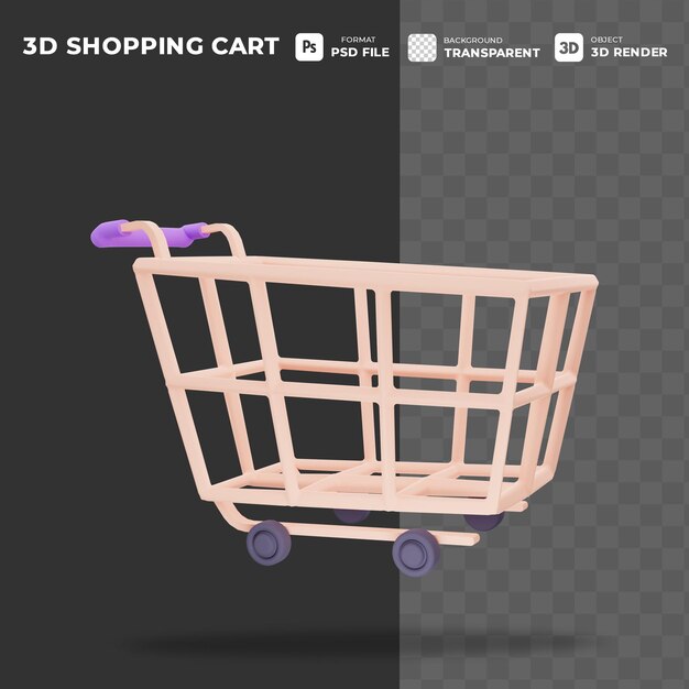3D EMPTY SHOPPING CART ICON CONCEPT FOR ONLINE PROMOTION