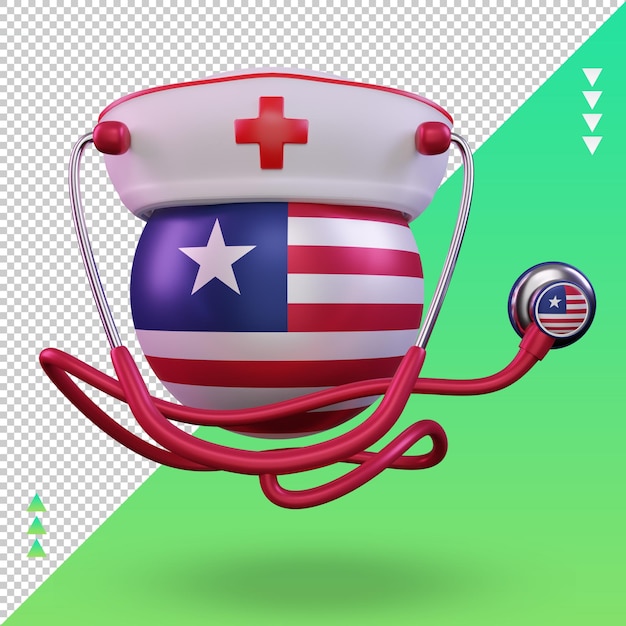 PSD 3d enfermeira dia bandeira da libéria renderização vista frontal