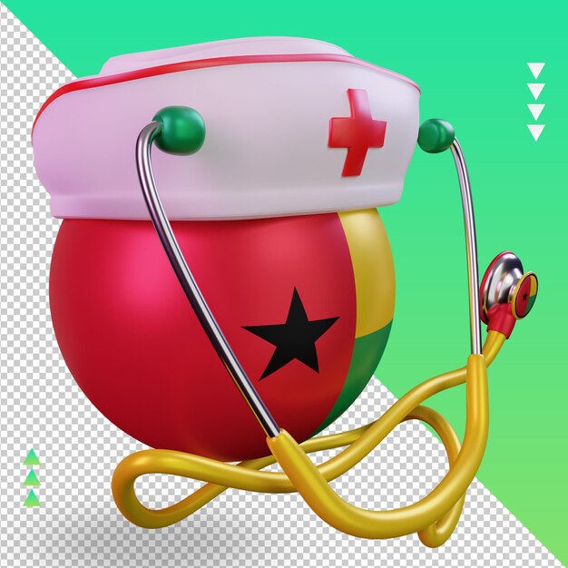 PSD 3d enfermeira dia bandeira guiné renderização vista esquerda