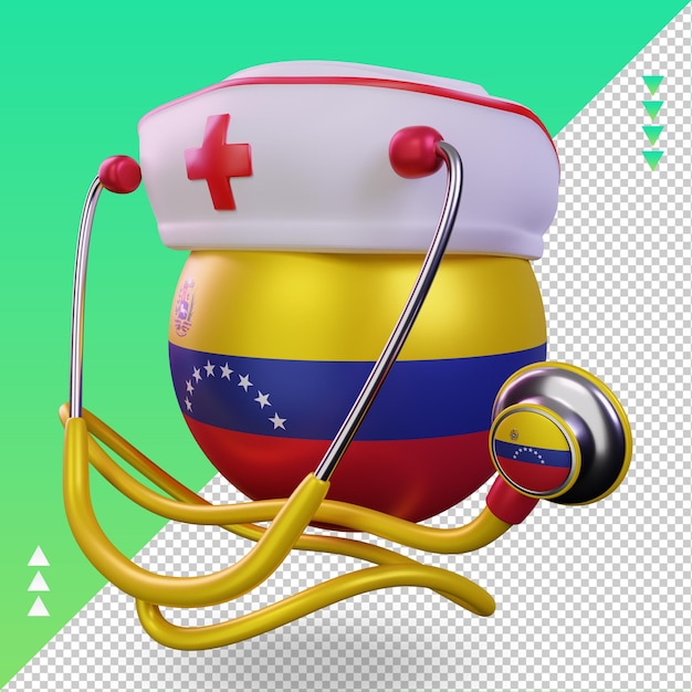 PSD 3d enfermeira dia bandeira venezuela renderização vista direita