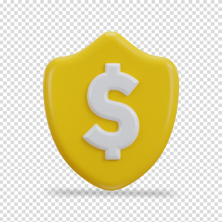 PSD 3d escudo com sinal de dólar conceito de proteção de dinheiro seguro pagamento ilustração de ícone de segurança