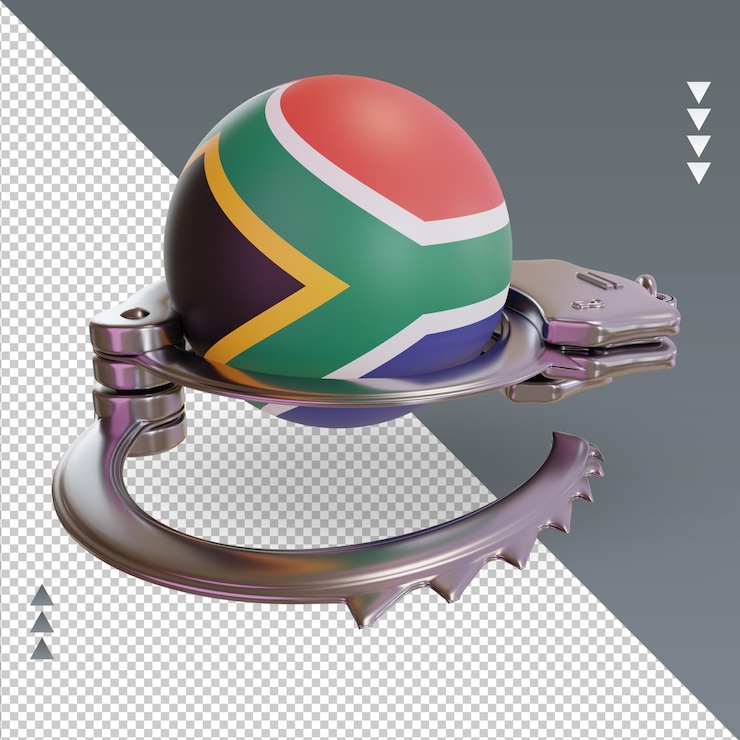 PSD 3d esposar bandera de sudáfrica representación vista izquierda