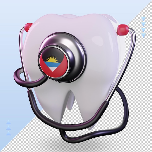 3d estetoscópio dentista bandeira de antígua e barbuda renderizando a vista direita