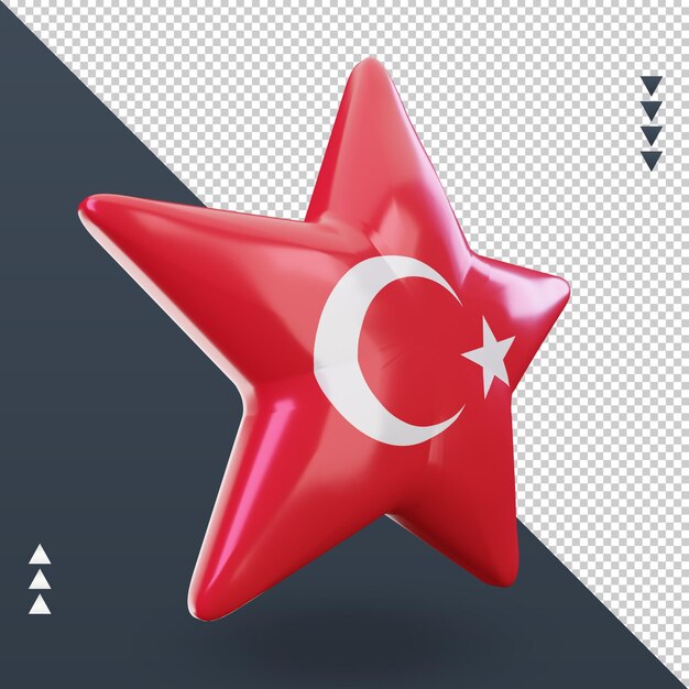 PSD 3d estrela da bandeira da turquia renderizando a vista esquerda