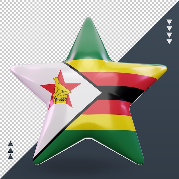 PSD 3d estrella vista frontal de representación de la bandera de zimbabwe