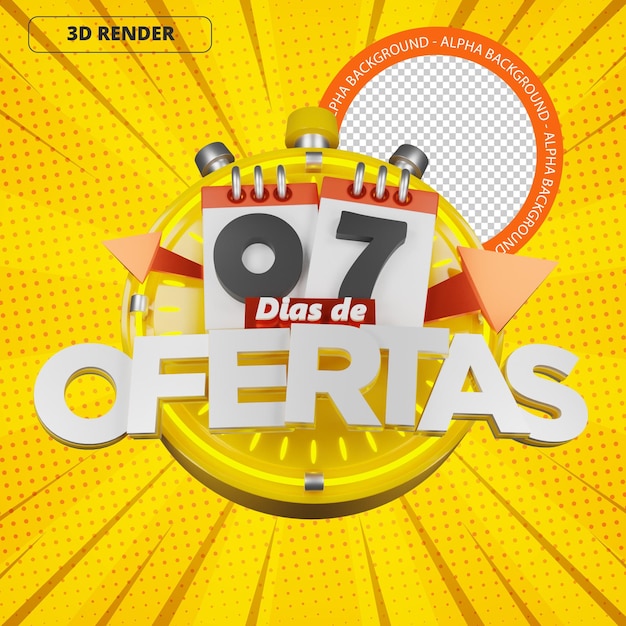 3d etiqueta calendario fecha descuento oferta 07 días amarillo