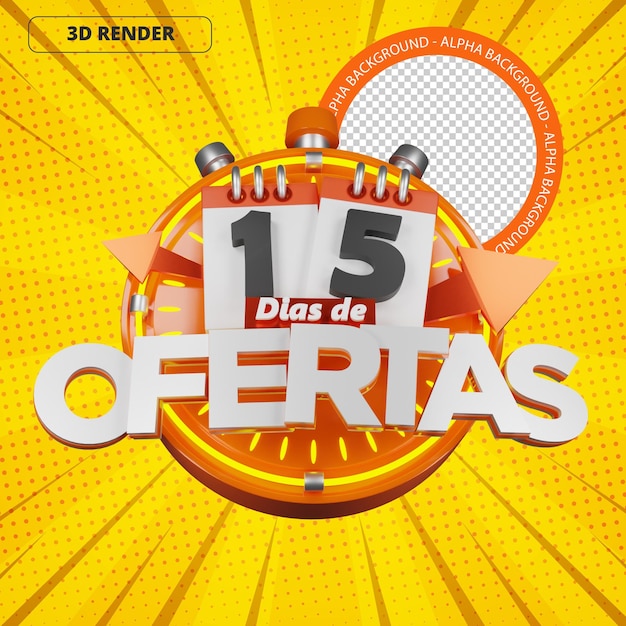 3d etiqueta calendario fecha descuento oferta 15 dias naranja