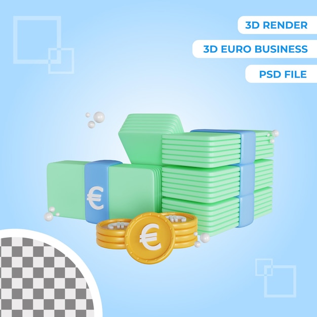 PSD 3d euro argent et pièce icône illustration objet isolé