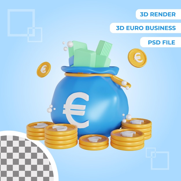 PSD 3d euro argent sac icône illustration objet isolé