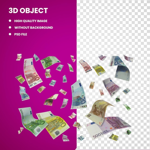 PSD 3d euro gráfico dinero volando